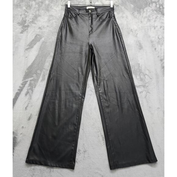 Vibrant M.I.U Pants - Vibrant Miu Pants Women 7(27W) Black Vegan Faux Leather High Rise Flare Wide Leg